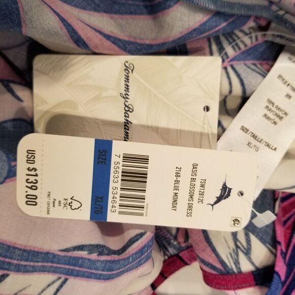 TOMMY BAHAMA Women Oasis Blossoms Dress Sz XL Blue Monday Floral Beach Vaca - Picture 9 of 9